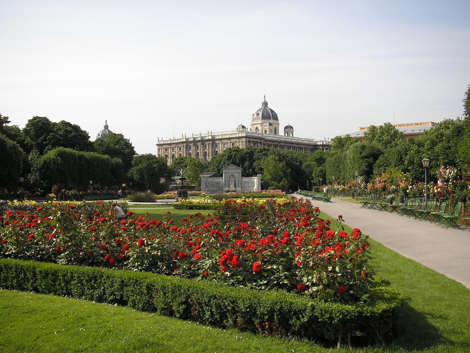 The Volksgarten park in Vienna with lawns and trees