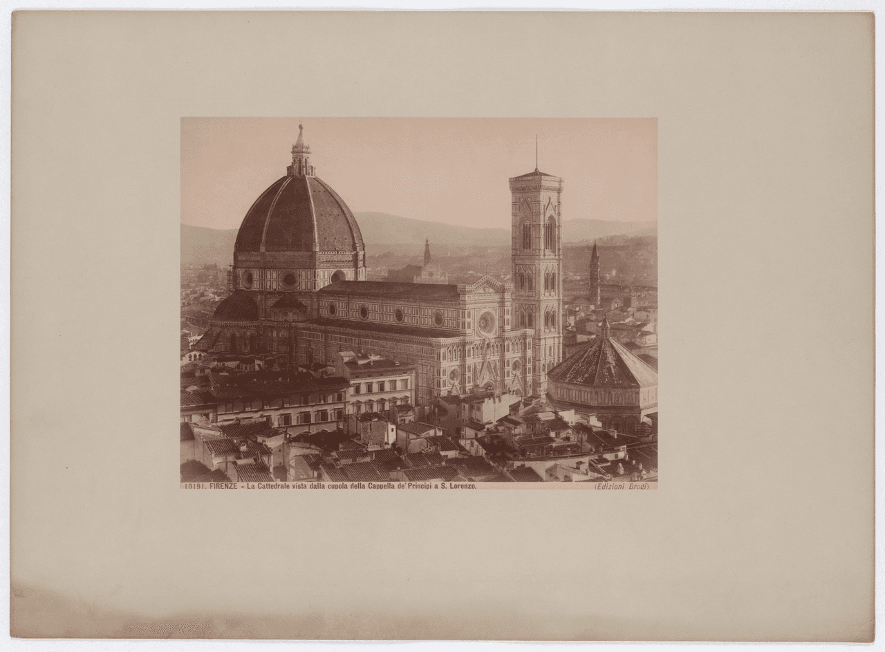 De kathedraal van Florence met koepel en campanile, gefotografeerd rond 1875