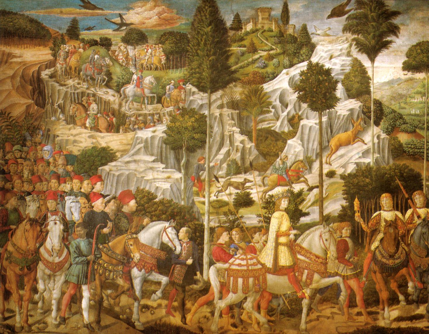Detail of Benozzo Gozzoli's procession of the Magi, with members of the Medici family on horseback